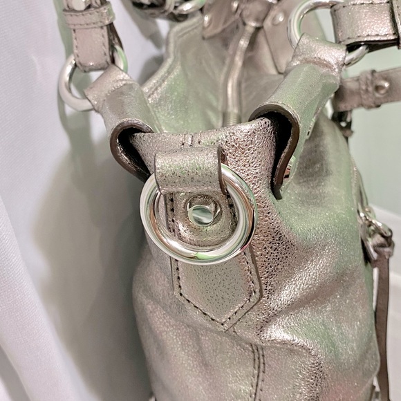 Authentic MICHAEL KORS Fallon Medium Nickel Satchel Leather Handbag - Picture 14 of 17